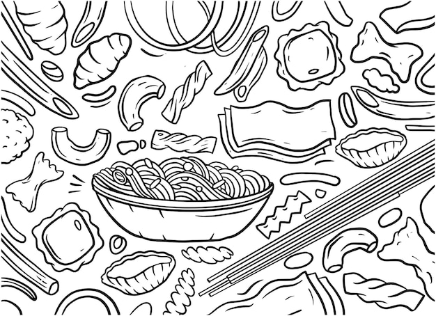 Dibujado a mano de pasta en estilo garabato aislado sobre fondo blanco Plato de pasta dibujado a mano vectorial Ilustración vectorial
