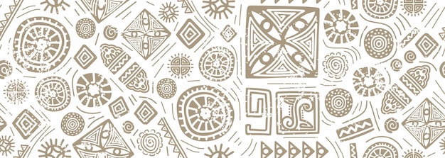 Dibujado a mano patrones sin fisuras africanos motivos tribales ilustración vectorial Textura mexicana con adornos de garabatos retro Decoración abstracta con arte creativo tradicional Símbolos incas colores pastel