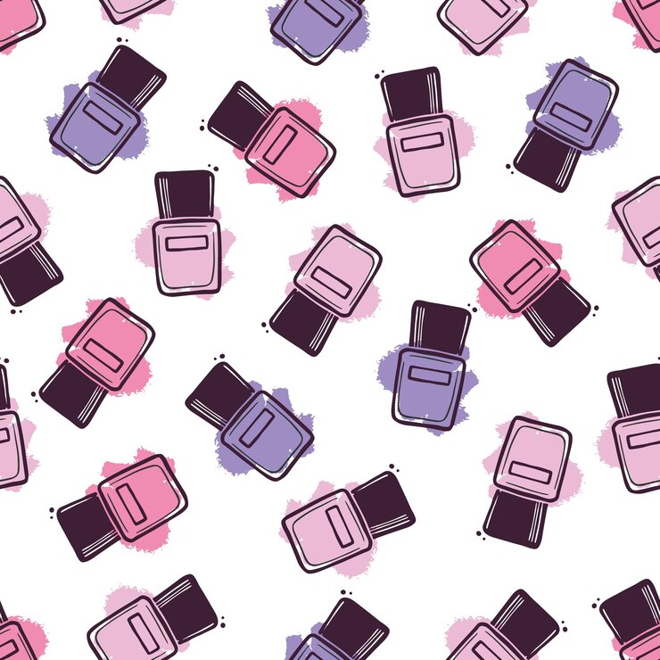 Vector dibujado a mano de patrones sin fisuras de esmalte de uñas de belleza