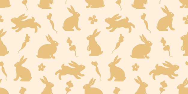 Dibujado a mano de patrones sin fisuras con lindos conejitos de silueta de garabato fondo de Pascua