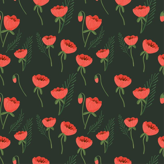 Dibujado a mano peonías y hojas de patrones sin fisuras patrón floral lindo