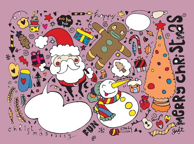 Dibujado a mano personajes de Navidad y elementos