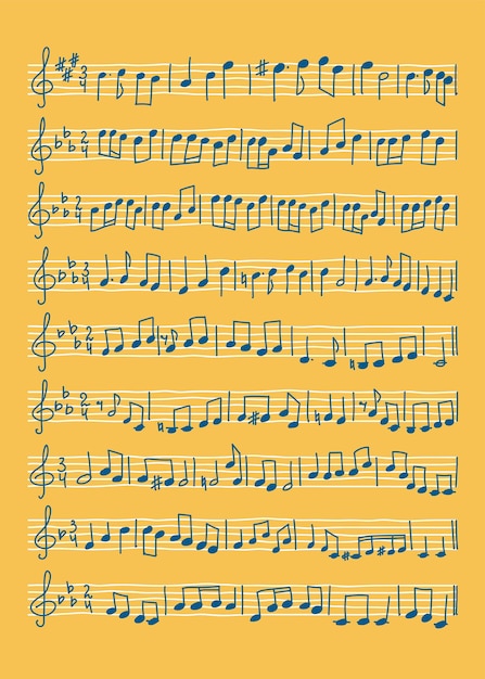 Vector dibujado a mano personal de música con notas musicales ficha de notas musicales ilustración vectorial