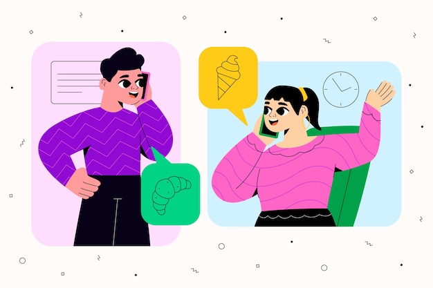 Vector dibujado a mano personas hablando por teléfono ilustración