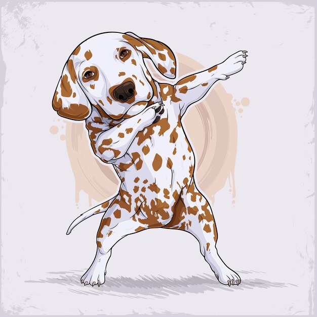 Dibujado a mano de pie raza de perro adorable limón dalmático dabbing animal doméstico lindo haciendo dab movimiento