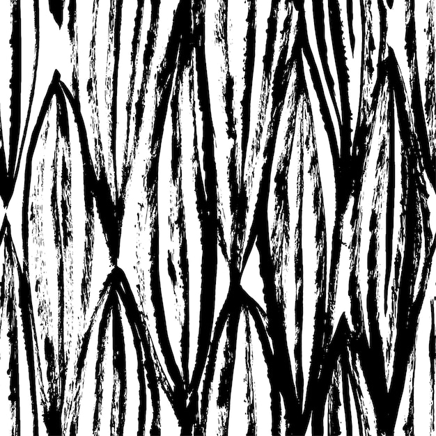 Dibujado a mano con pincel seco, patrón grungy sin costuras. Líneas blancas sobre el fondo negro