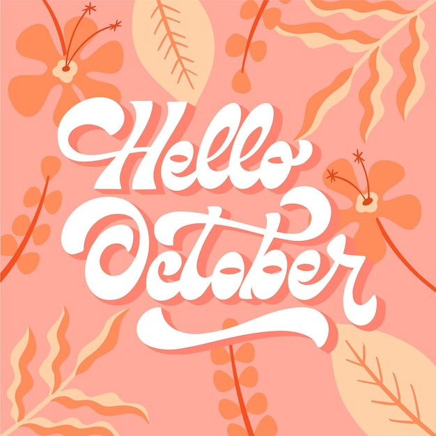 Dibujado a mano plana hola letras de octubre