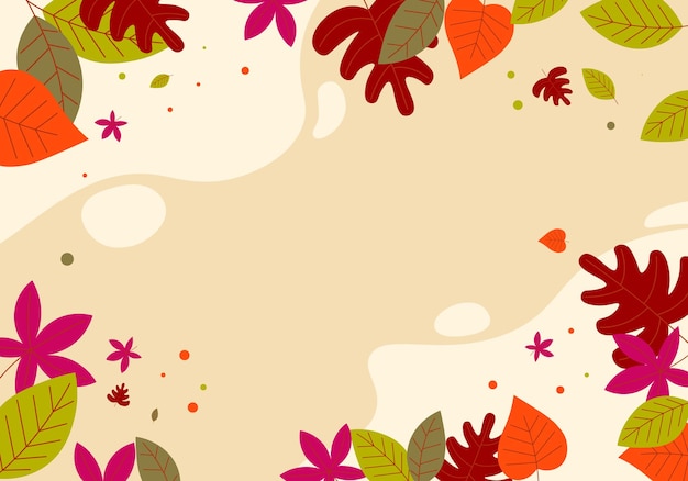 Dibujado a mano plano abstracto de hojas de otoño en el fondo. Ilustración vectorial.