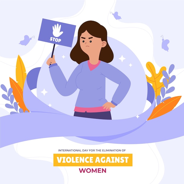 Vector dibujado a mano plano día internacional para la eliminación de la violencia contra la mujer ilustración