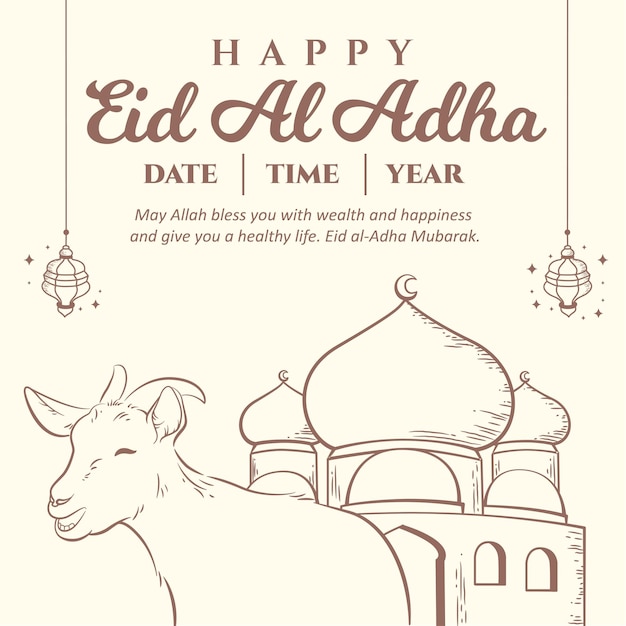 Dibujado a mano plantilla de banner de redes sociales de eid al adha mubarak