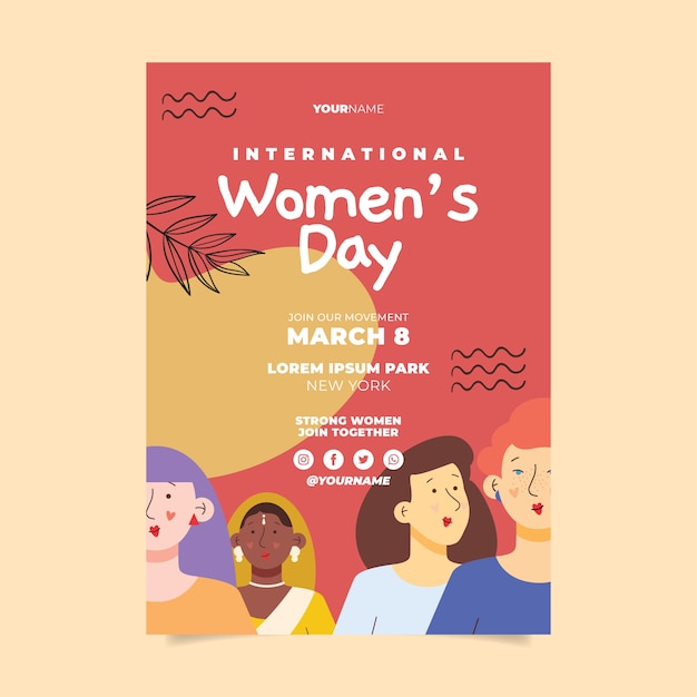 Dibujado a mano plantilla de cartel vertical del día internacional de la mujer