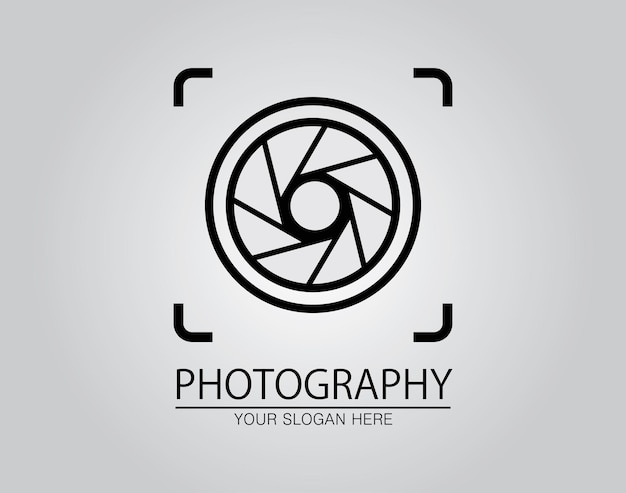 Dibujado a mano de la plantilla de diseño de icono de logotipo de fotografía de cámara