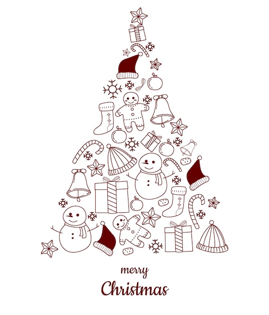Dibujado a mano plantilla navidad invierno doodle elementos festivo diseño de vacaciones