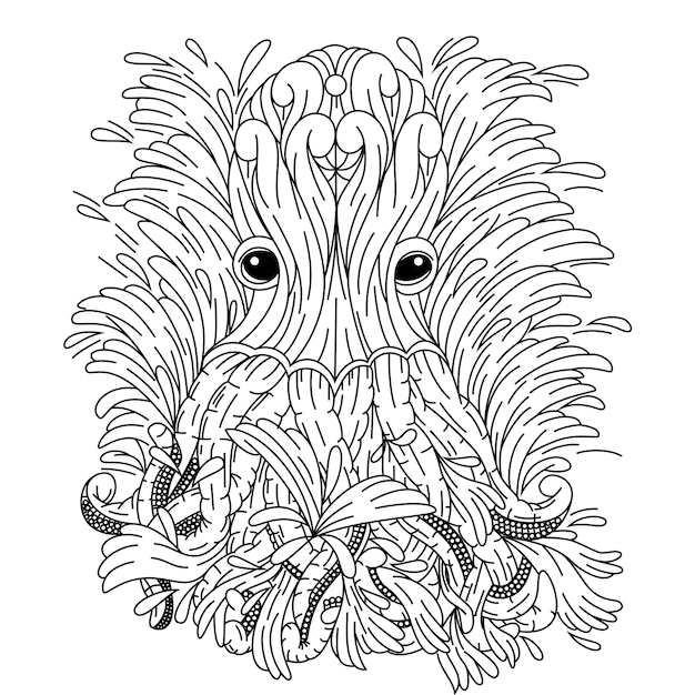 Vector dibujado a mano de pulpo en estilo zentangle