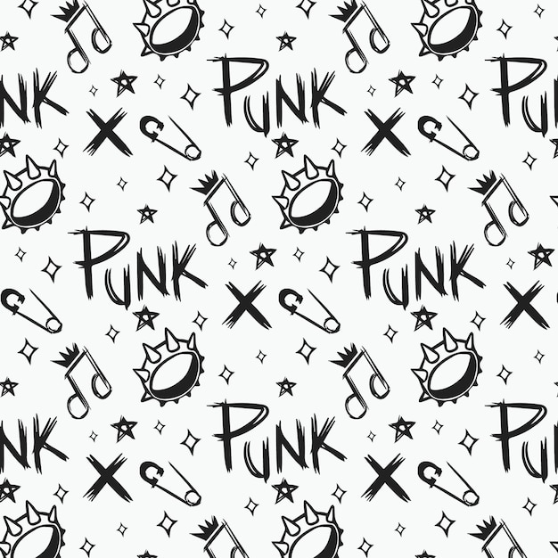 Dibujado a mano punk rock ilustración de patrones sin fisuras