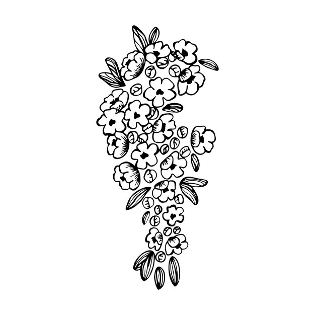 Dibujado a mano una rama de un árbol en flor