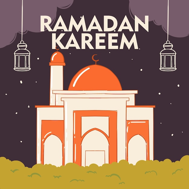 Vector dibujado a mano ramadan kareem fondo color retro