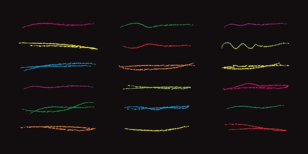 Dibujado a mano rápido cruzado y ondulado multicolor Subrayados Colección de lápices Doodle Line Ilustración vectorial de trazos garabateados aislados en fondo blanco para cuaderno y notas