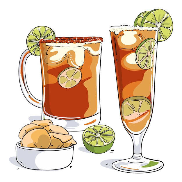 Vector dibujado a mano refrescante ilustración michelada