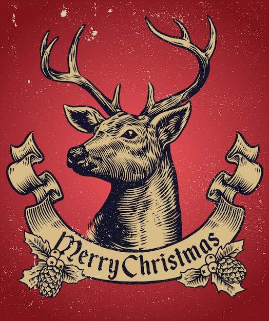 dibujado a mano de renos de Navidad