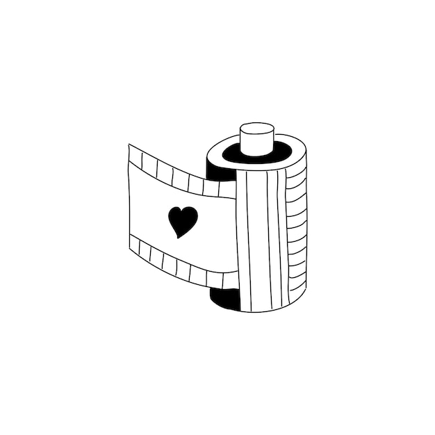 Un dibujado a mano de un rollo de película con un símbolo de corazón en un marco