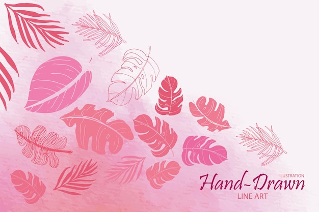 Vector dibujado a mano rosa acuarela fondo floral arte lineal