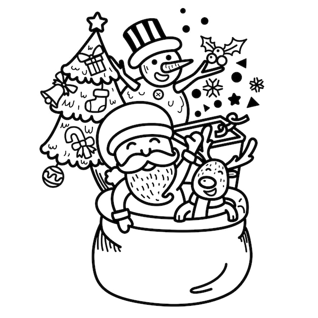 Dibujado a mano santa claus feliz año nuevo y feliz navidad ilustración.