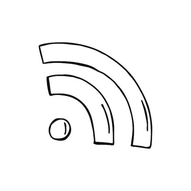 Un dibujado a mano de un simple icono de señal inalámbrica en un fondo blanco.