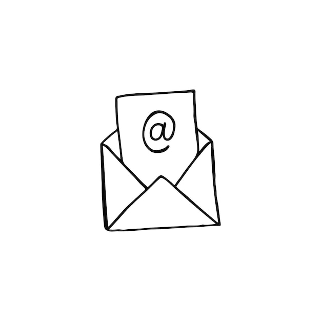 Dibujado a mano de un sobre de correo electrónico con AtSign en papel