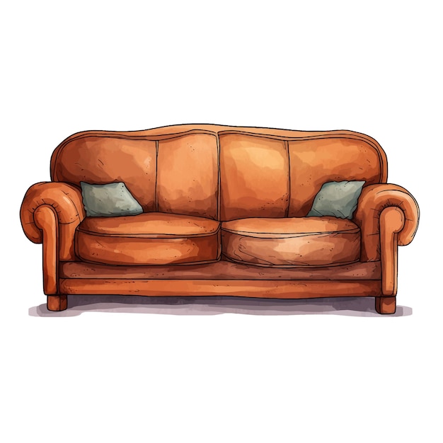 Dibujado a mano sofa de dibujos animados ilustración vectorial clipart fondo blanco