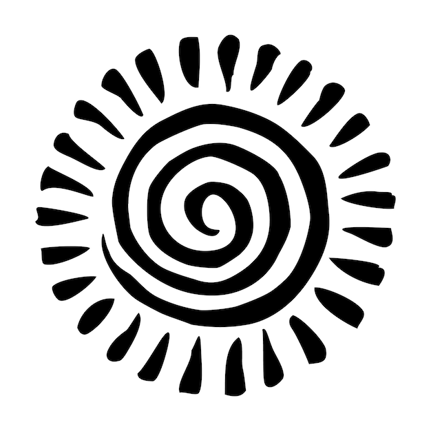 Dibujado a mano Sol pintado con pincel de tinta