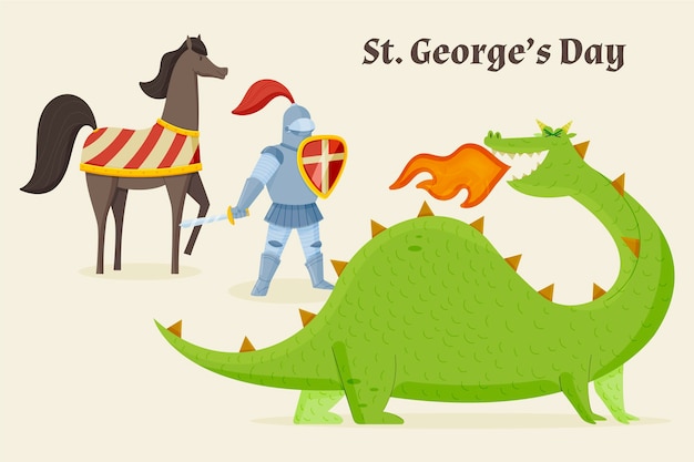 Dibujado a mano st. ilustración del día de george con caballero y dragón