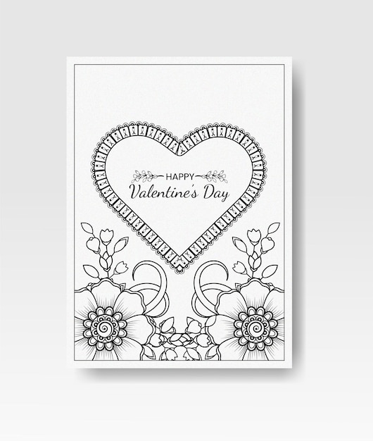 Dibujado a mano tarjeta de felicitación del día de San Valentín con flor de mehndi. decoración en adornos étnicos orientales, doodle