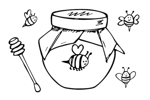 Dibujado a mano tarro de miel clipart Doodle de producto orgánico natural saludable