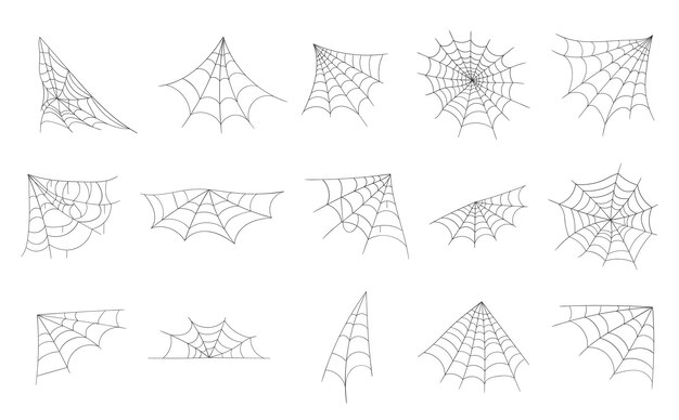 Dibujado a mano telaraña arte de línea estilo de dibujo elementos de tela de araña espeluznante imagen de miedo halloween