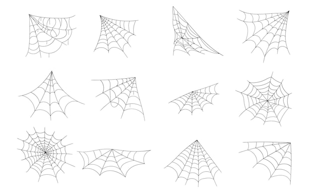 Dibujado a mano telaraña arte de línea estilo de dibujo elementos de tela de araña espeluznante imagen de miedo halloween