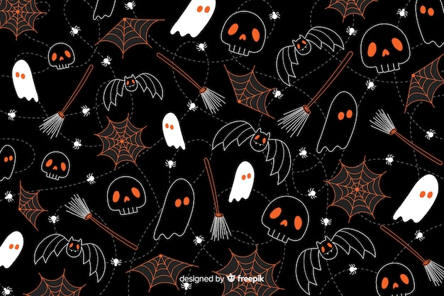 Vector dibujado a mano textura de patrones sin fisuras de fondo de halloween