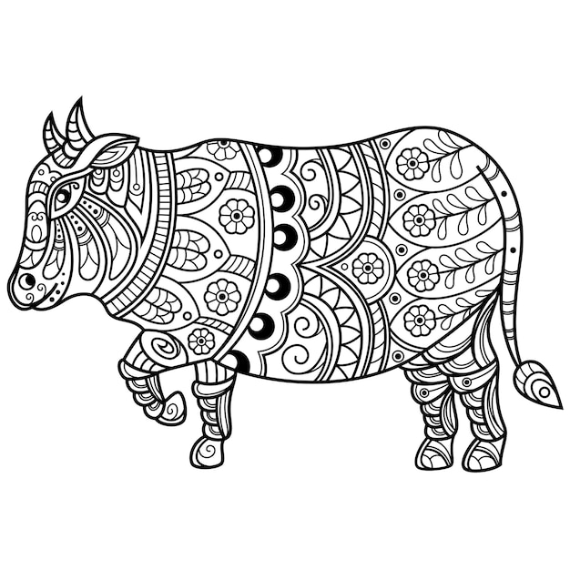 Dibujado a mano de toro en estilo zentangle