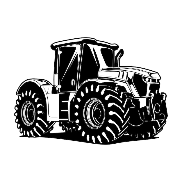 Dibujado a mano tractor blanco y negro