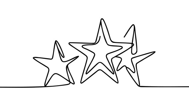 Dibujado a mano de tres estrellas ilustración en línea continua artes estilo vector
