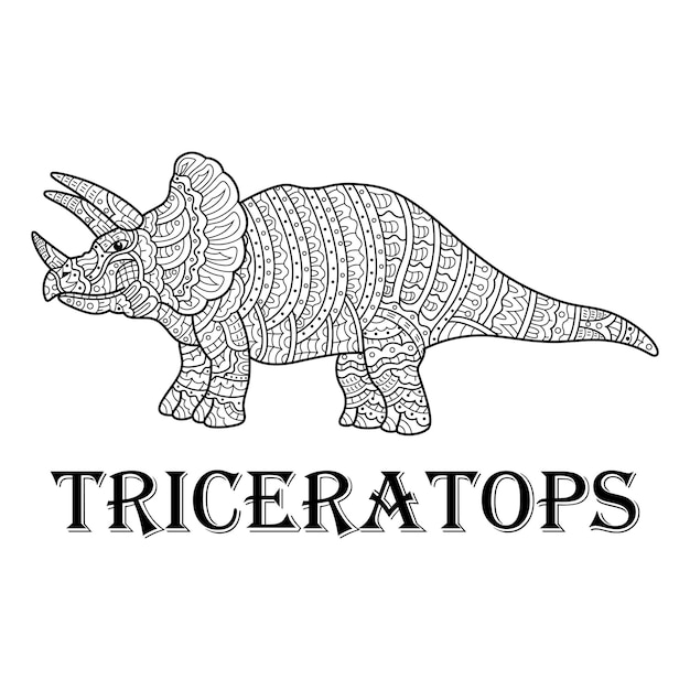 Vector dibujado a mano de triceratops en estilo zentangle