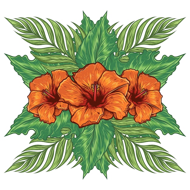 Vector dibujado a mano tropical verano hibisco floral