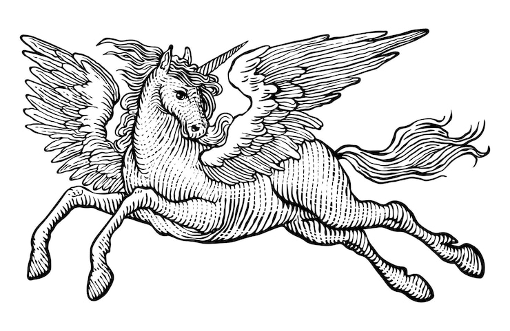 Vector dibujado a mano unicornio grabado vintage ilustración grabada