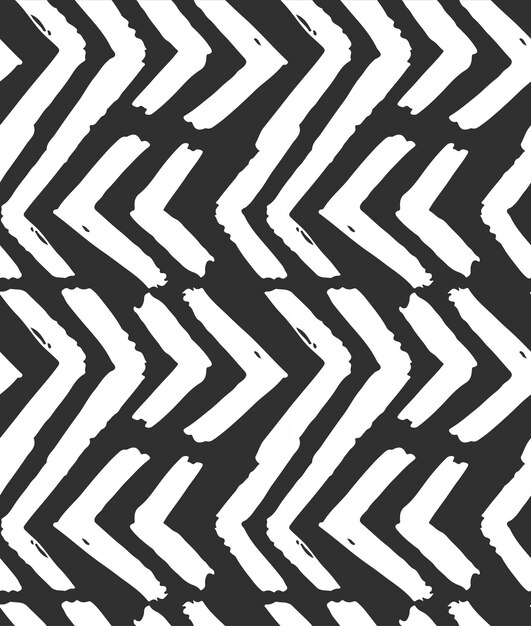 Dibujado a mano vector abstracto áspero geométrico monocromo sin costura zig zag patrón de chevron en colores blanco y negro Textura pintada a mano con pincel grunge Diseño de concepto escandinavo para fashionfabric