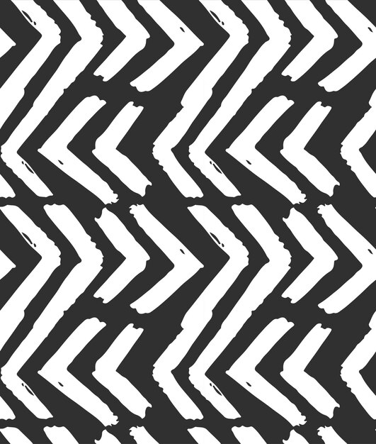 Dibujado a mano vector abstracto áspero geométrico monocromo sin costura zig zag patrón de chevron en colores blanco y negro textura pintada a mano con pincel grunge diseño de concepto escandinavo para fashionfabric