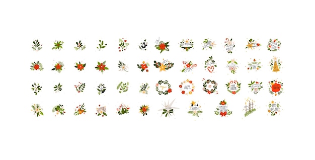 Dibujado a mano vector abstracto de dibujos animados feliz navidad y feliz año nuevo clipart ilustraciones elementos
