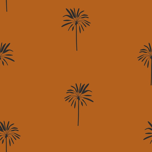 Dibujado a mano vector abstracto gráfico minimalista simple dibujo tropical de patrones sin fisuras con palmeras exóticas Concepto de diseño moderno de playa de palmeras de veranoPatrón sin costuras de palmera tropical boho de verano