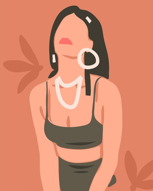 Dibujado a mano vector abstracto gráfico de moda arte moderno contemporáneo ilustración de moda estética con bohemio hermoso estilo moderno femenino minimalista dibujo abstracto de cuerpo de mujer vectorial