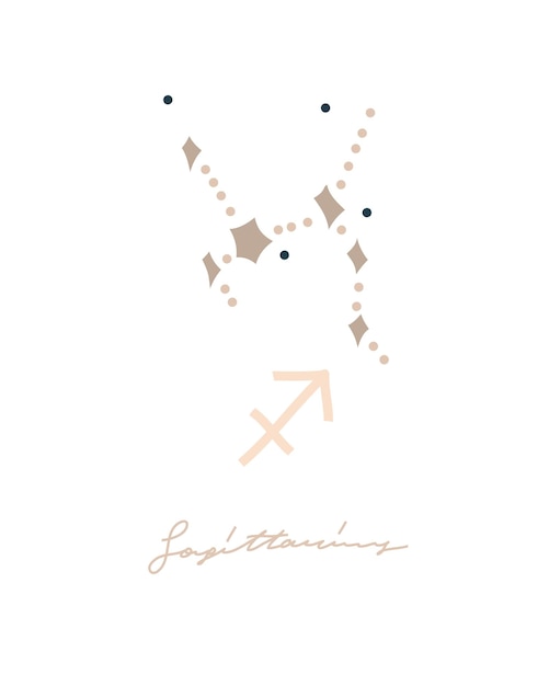 Dibujado a mano vector abstracto stock gráfico astrología celestial ilustración constelación colección moderno artístico contemporáneo plantilla de impresión símbolo del signo del zodiaco Sagitario con estrella aislada