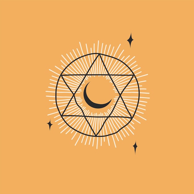 Dibujado a mano vector abstracto stock plano gráfico ilustración con elemento de logotipo astrología bohemia magia ...